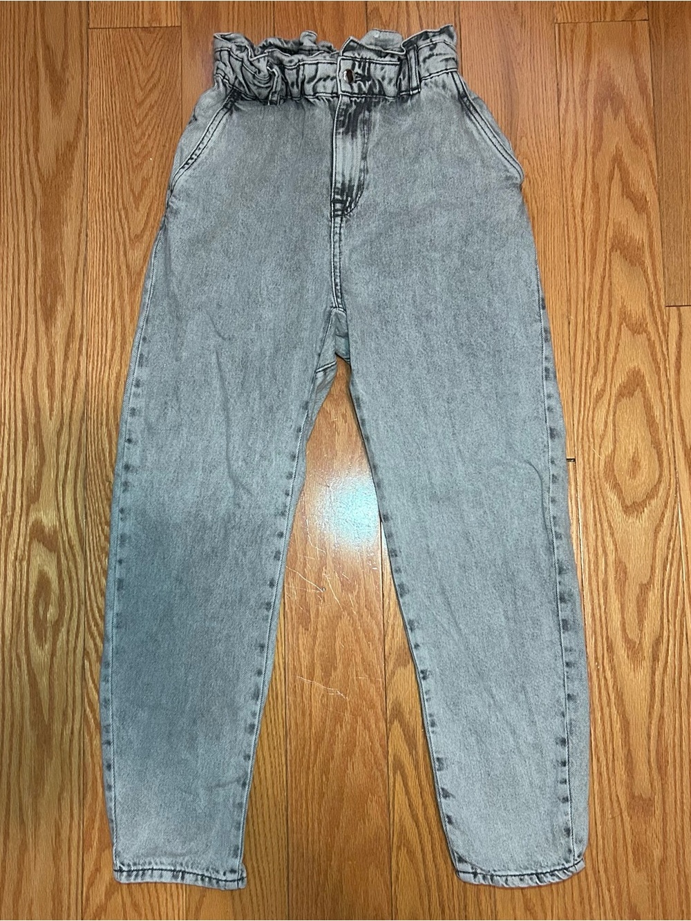 Zara High-Waist Paperbag Jeans - Light Gray
